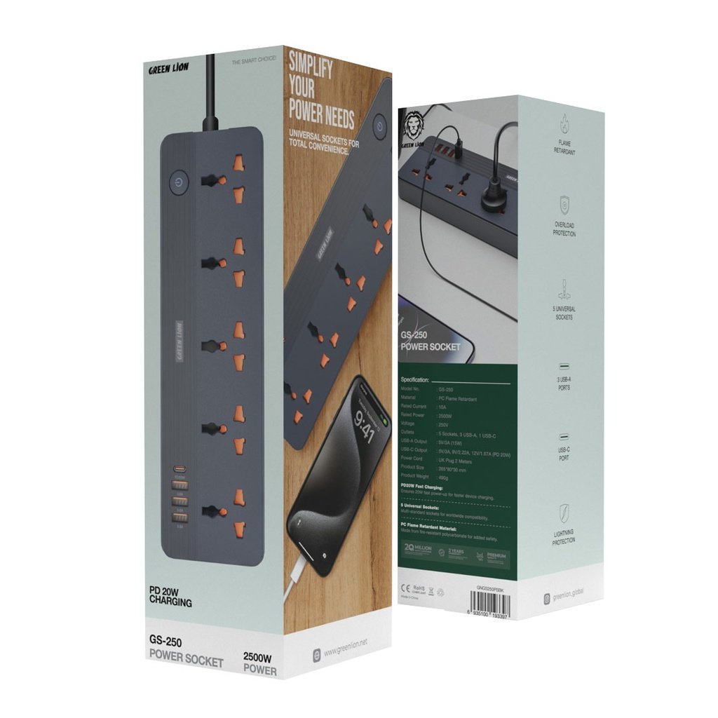 GREEN LION GS-250 POWER SOCKET 2500W BLACK GNGS250PSBK