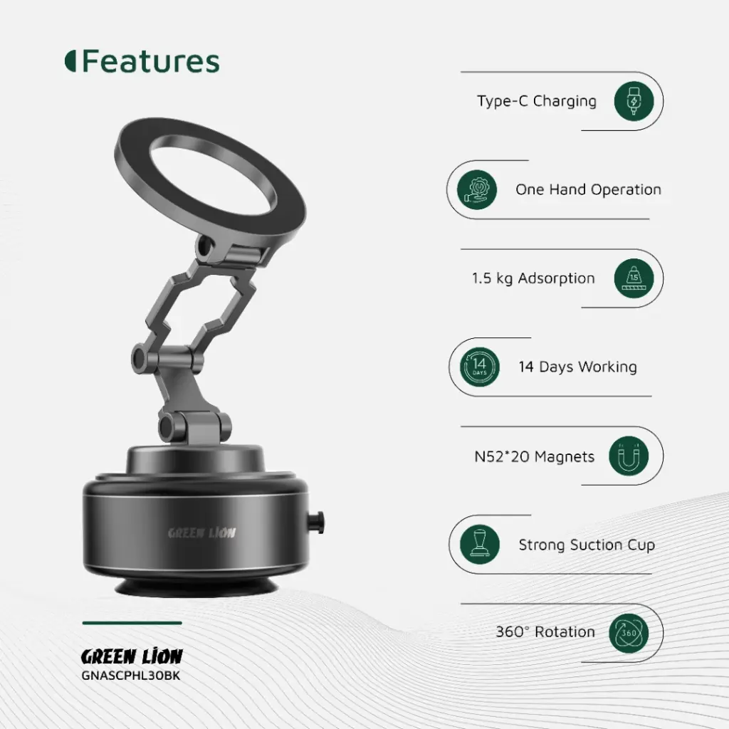 GREEN LION AUTO SUCTION PHONE HOLDER MATTE BLACK GX-30 GNASCPHL30BK thumbnail 3