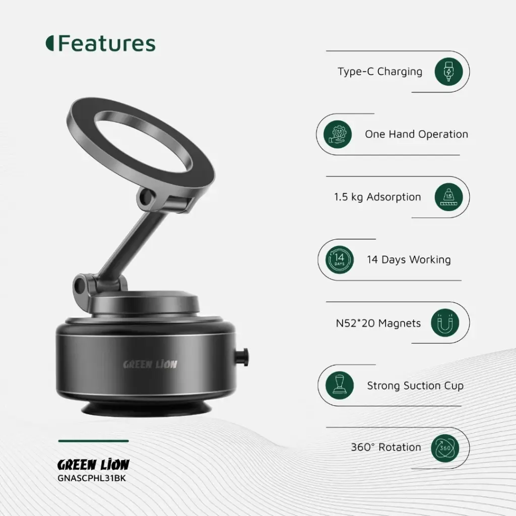 GREEN LION AUTO SUCTION PHONE HOLDER MATTE BLACK GX-31 GNASCPHL31BK thumbnail 4