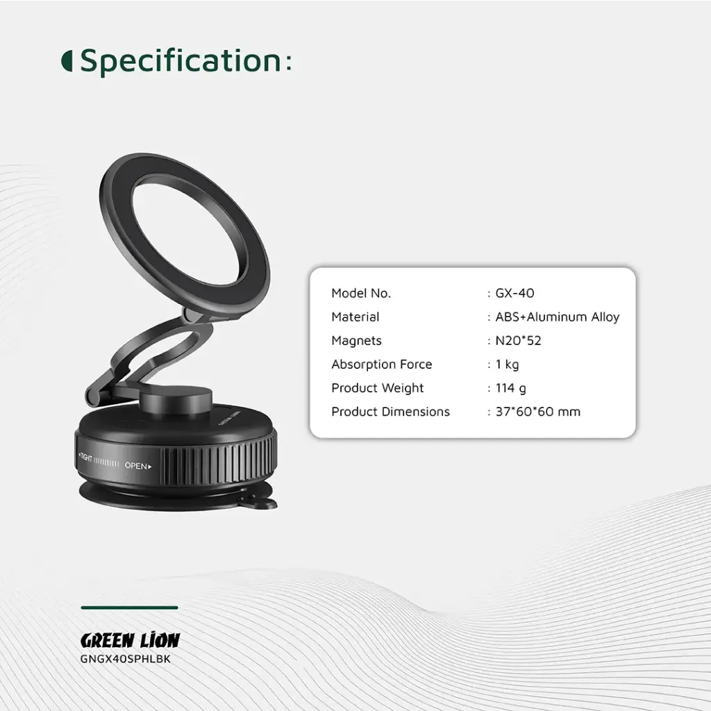 GREEN LION GX-40 MAGSAFE SUCTION PHONE HOLDER BLACK GNGX40SPHLBK thumbnail 2