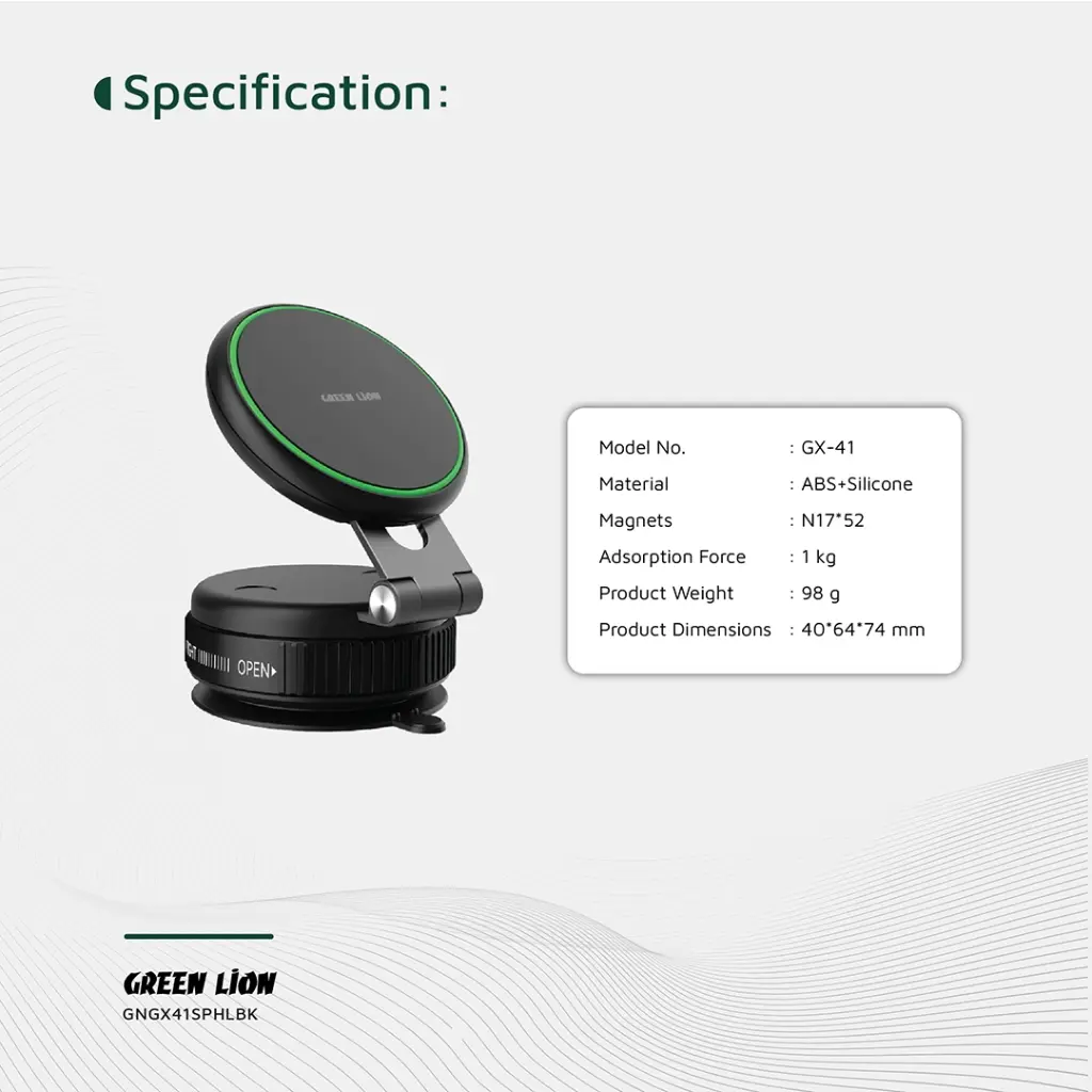 GREEN LION GX-41 MAGSAFE SUCTION PHONE HOLDER BLACK GNGX41SPHLBK thumbnail 2