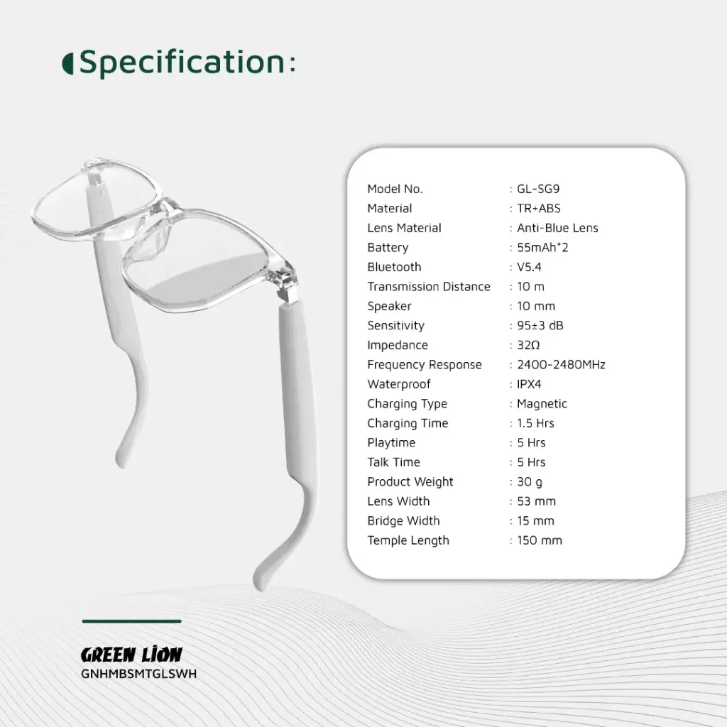 GREEN LION HAMBURG SMART GLASSES WHITE GNHMBSMTGLSWH thumbnail 12
