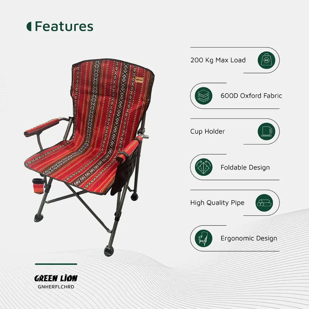 GREEN LION HERITAGE FOLDABLE CHAIR RED GNHERFLCHRD thumbnail 8