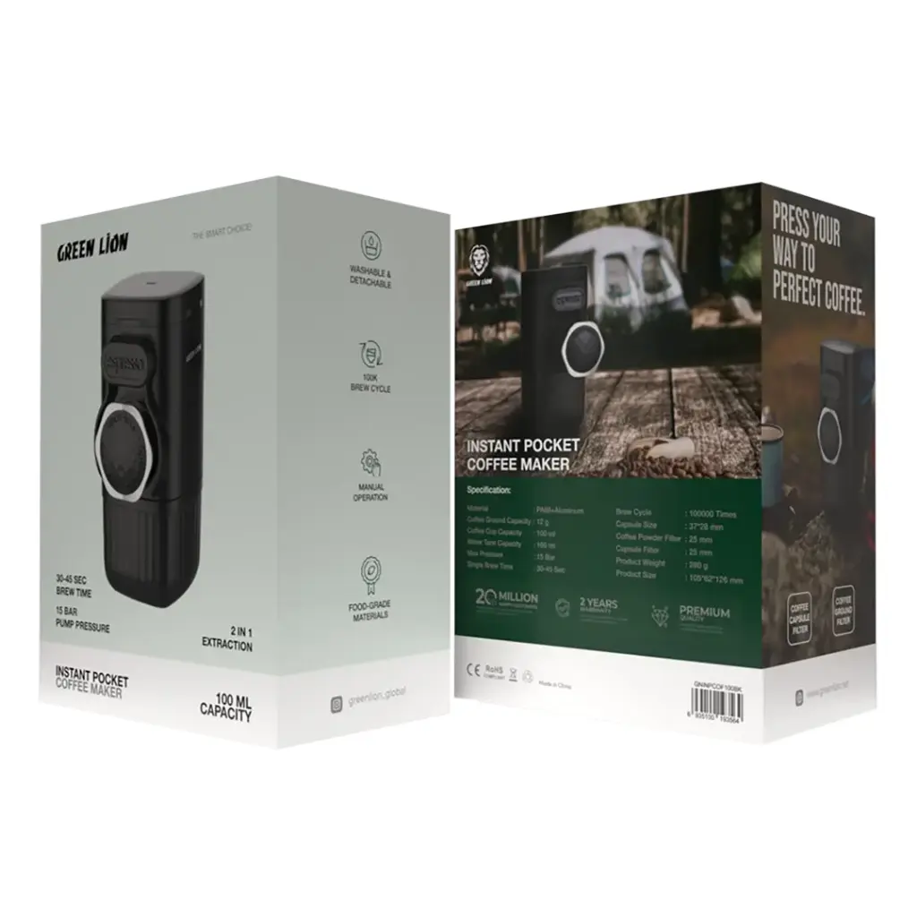 GREEN LION INSTANT POCKET COFFEE MAKER 100ML BLACK GNINPCOF100BK thumbnail 6