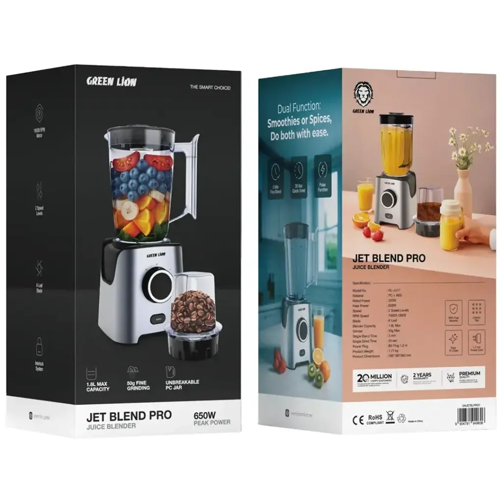 GREEN LION JET BLEND PRO JUICE BLENDER 650W GRAY GNJETBLPRGY thumbnail 2