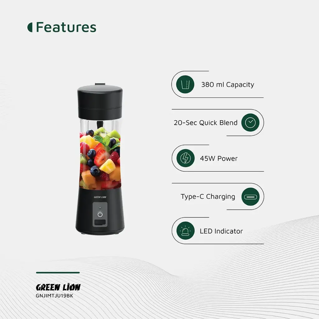 GREEN LION JUICE MATE PORTABLE JUICER 380ML BLACK GNJIMTJU19BK thumbnail 3