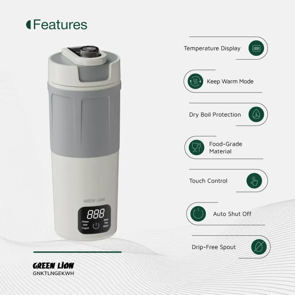GREEN LION KETTLE & GO ELECTRIC KETTLE 600ML WHITE GNKTLNGEKWH thumbnail 8