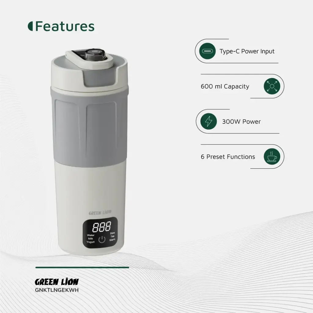 GREEN LION KETTLE & GO ELECTRIC KETTLE 600ML WHITE GNKTLNGEKWH thumbnail 7