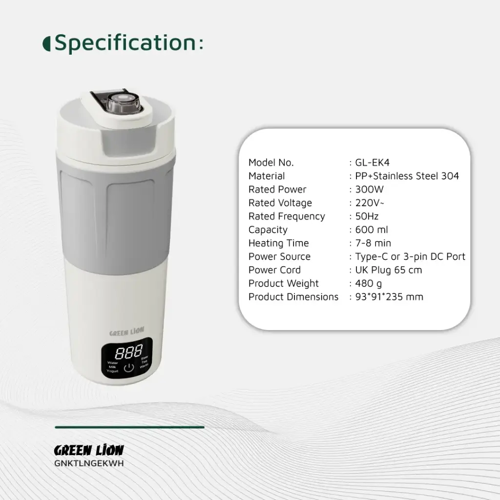 GREEN LION KETTLE & GO ELECTRIC KETTLE 600ML WHITE GNKTLNGEKWH thumbnail 9