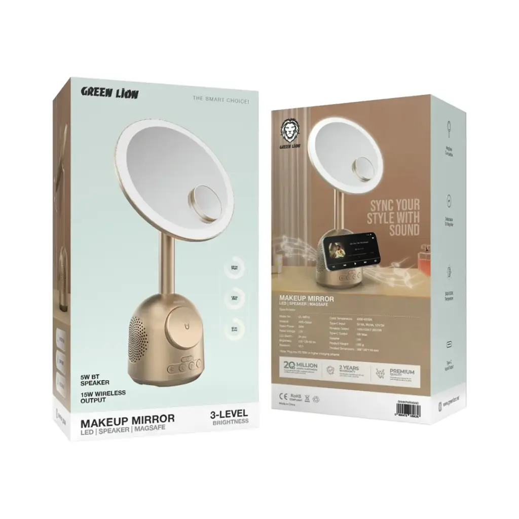 GREEN LION MAKEUP MIRROR WITH SPEAKER AND MAGSAFE CHARGER GOLD GNMKPMRMGGD thumbnail 3