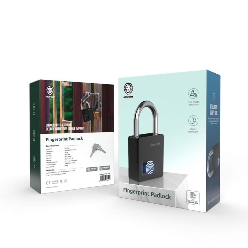GREEN LION FINGERPRINT PADLOCK BLACK GNMINIFPPDLKBK thumbnail 2