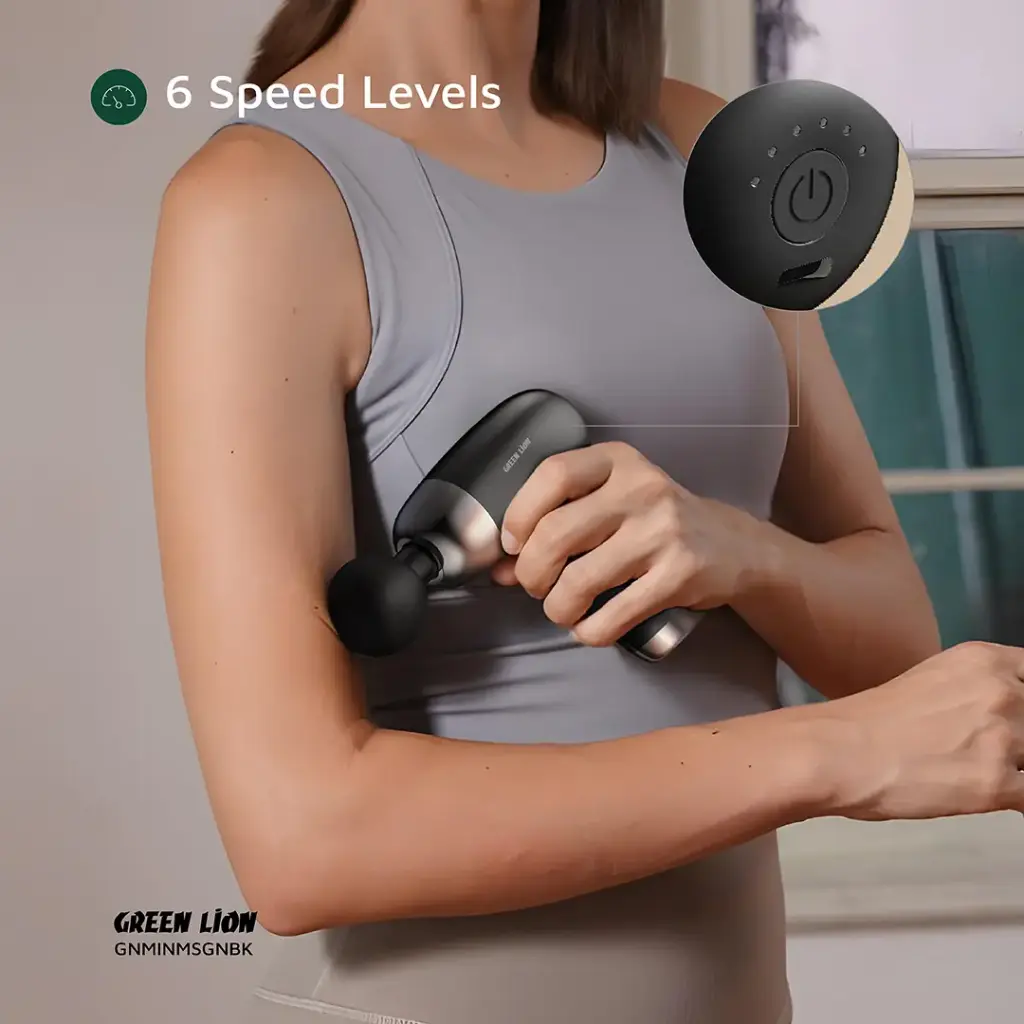 GREEN LION MINI MASSAGE GUN 6 SPEED LEVELS BLACK GNMINMSGNBK thumbnail 6