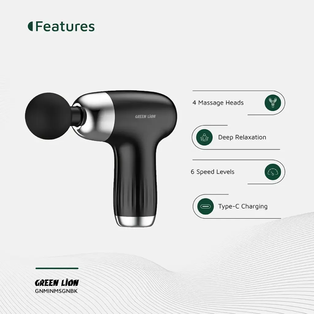 GREEN LION MINI MASSAGE GUN 6 SPEED LEVELS BLACK GNMINMSGNBK thumbnail 3