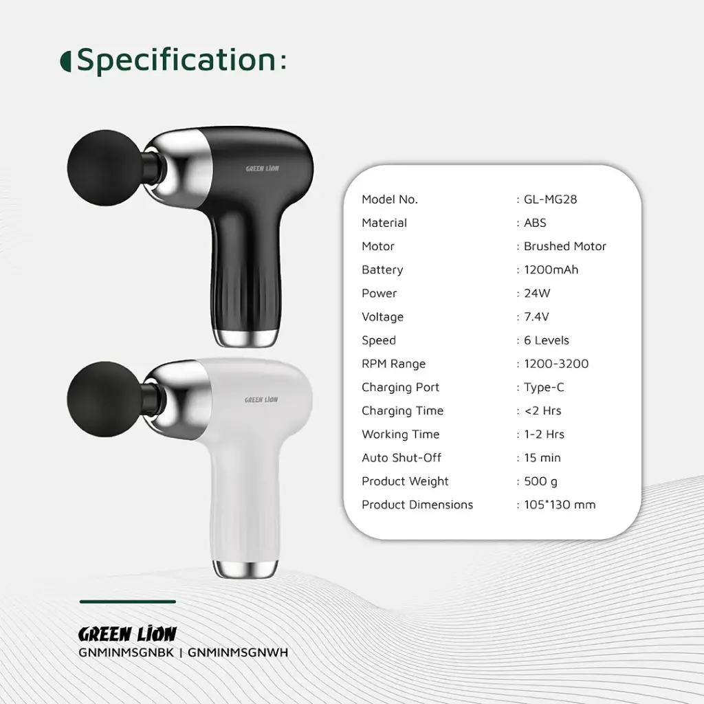 GREEN LION MINI MASSAGE GUN 6 SPEED LEVELS BLACK GNMINMSGNBK thumbnail 2