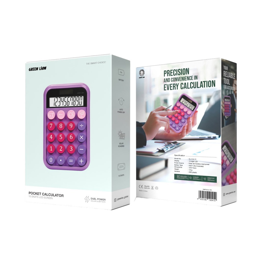 GREEN LION POCKET CALCULATOR 10 DIGITS PURPLE GNPOCAL10PL thumbnail 3