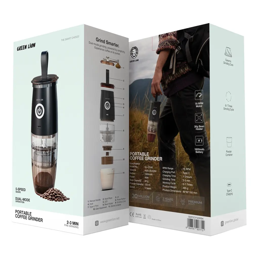 GREEN LION PORTABLE COFFEE GRINDER BLACK GNPCGKF01BK thumbnail 3