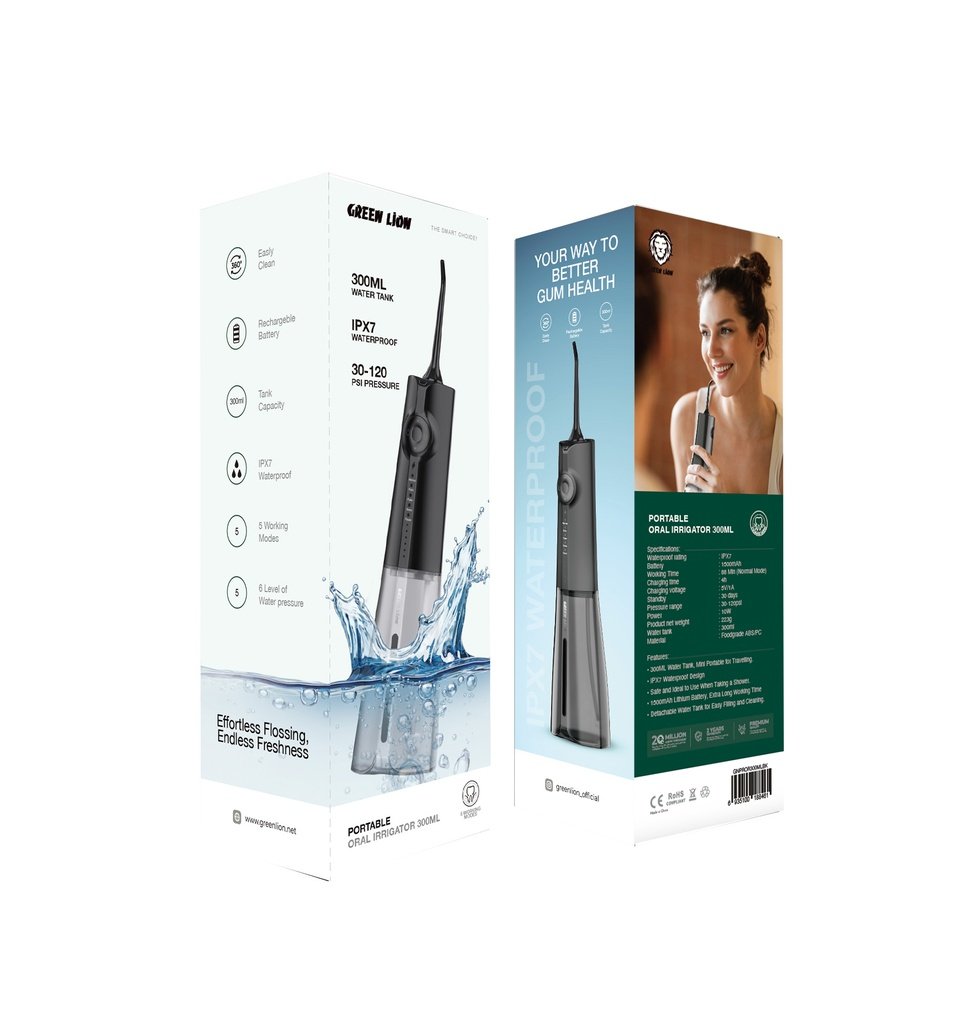 GREEN LION PORTABLE ORAL IRRIGATOR 300 ML BLACK GNPROR300MLBK