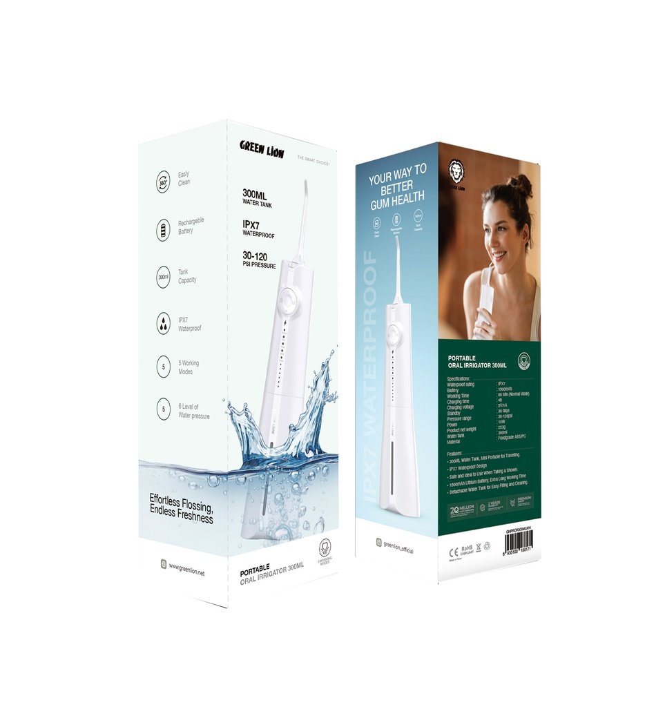GREEN LION PORTABLE ORAL IRRIGATOR 300 ML WHITE GNPROR300MLWH