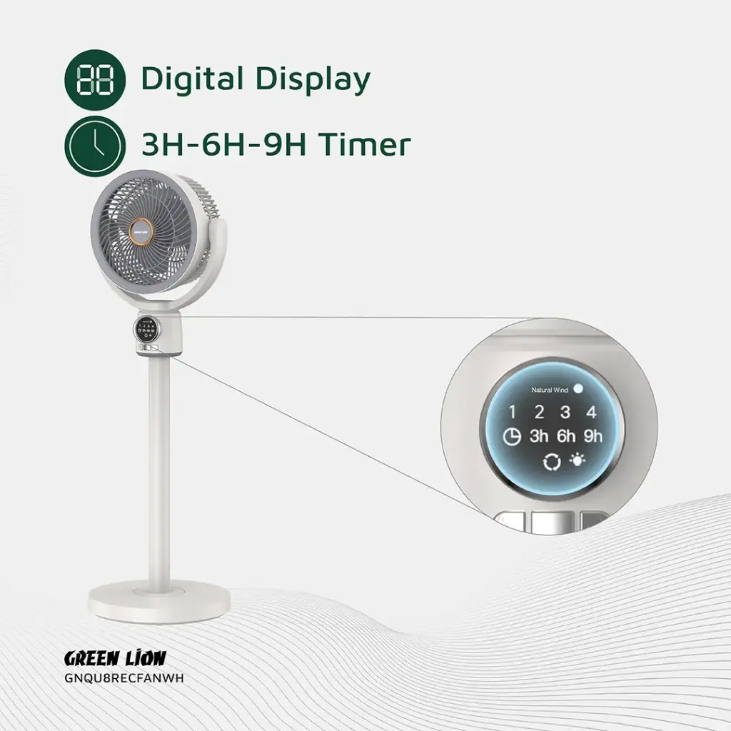 GREEN LION QUAD FLEX FAN RECHARGEABLE 8 INCH 3 BLADE WHITE GNQU8RECFANWH thumbnail 5