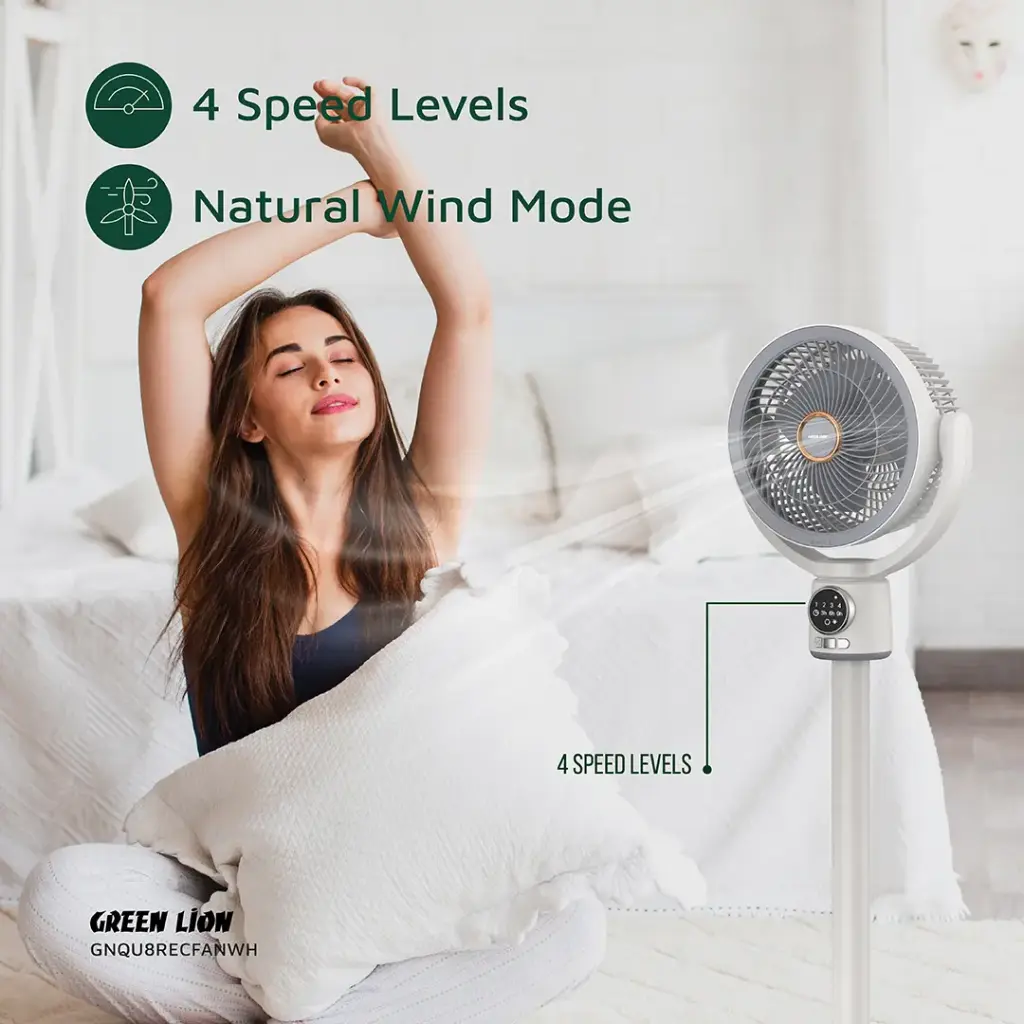 GREEN LION QUAD FLEX FAN RECHARGEABLE 8 INCH 3 BLADE WHITE GNQU8RECFANWH thumbnail 4