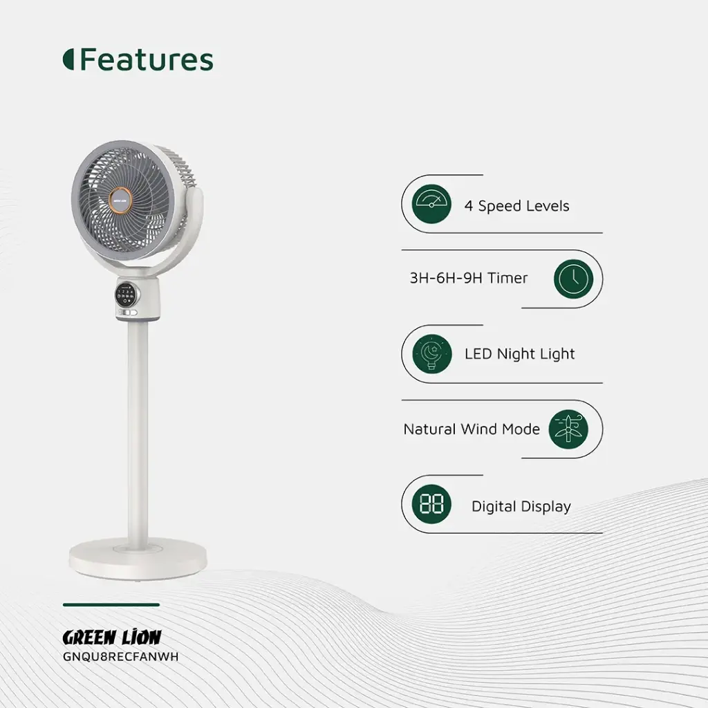 GREEN LION QUAD FLEX FAN RECHARGEABLE 8 INCH 3 BLADE WHITE GNQU8RECFANWH thumbnail 3