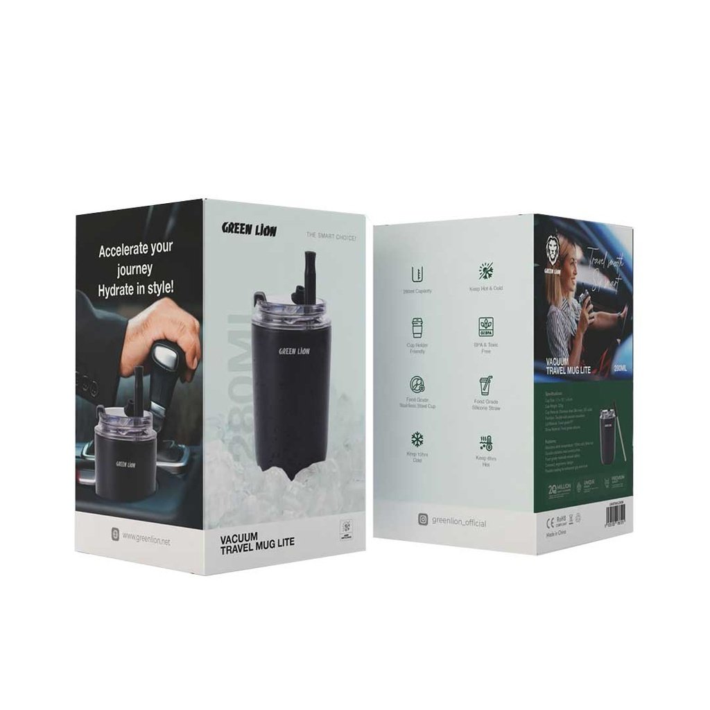 GREEN LION VACUUM TRAVEL MUG LITE 280 ML BLACK GNVATMUG280BK