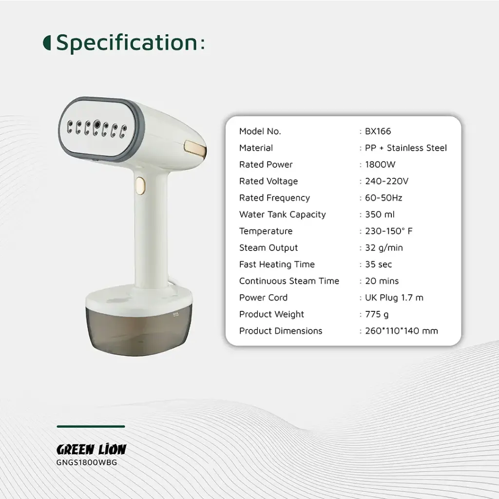 GREEN LION GARMENT STEAMER 1800W BEIGE GNGS1800WBG thumbnail 8