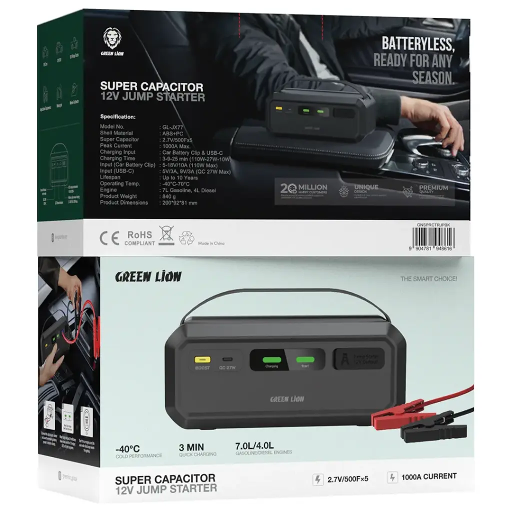 GREEN LION SUPER CAPACITOR 12V JUMP STARTER BLACK GNSPRCTRJPBK thumbnail 4