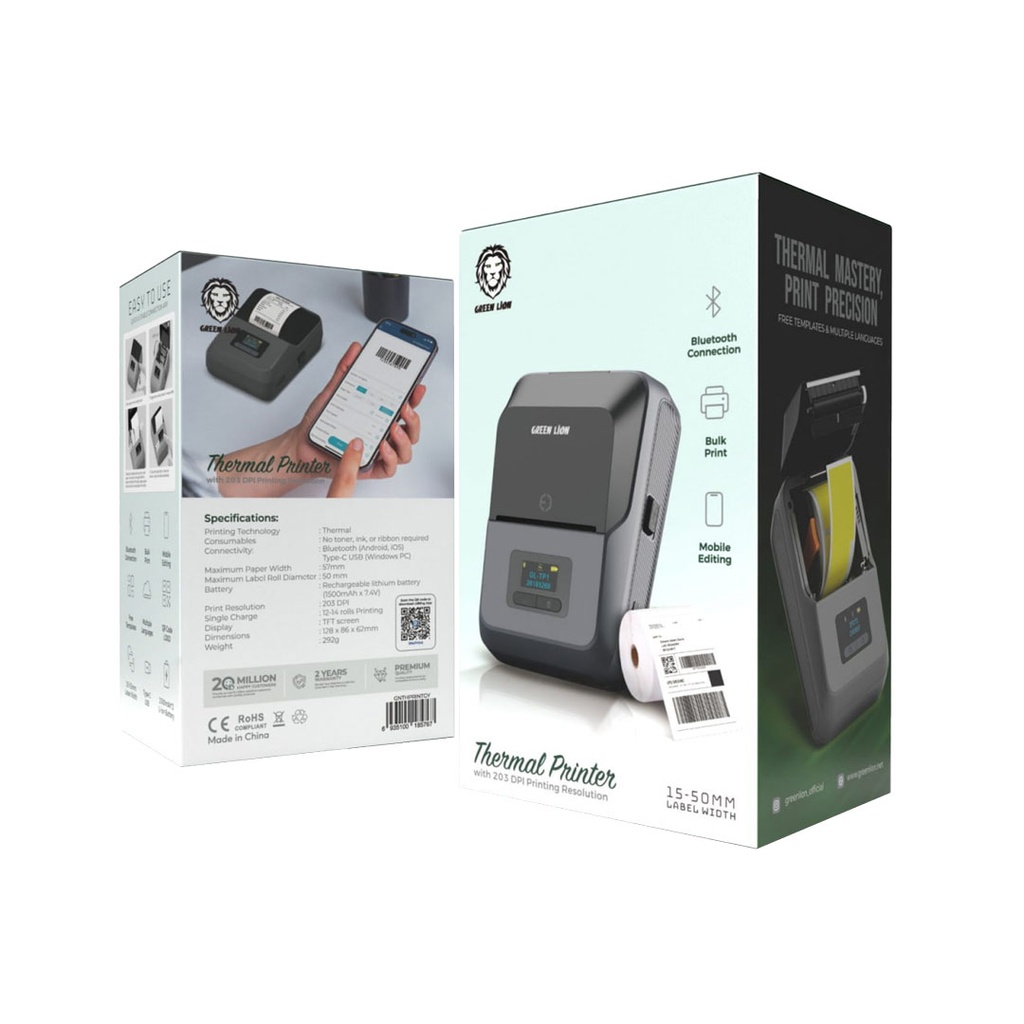 GREEN LION THERMAL PRINTER 15-50MM LABEL WIDTH GREY GNTHPRINTGY thumbnail 2