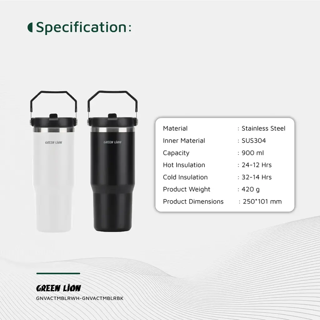 GREEN LION VACUUM TUMBLER 900ML WHITE GNVACTMBLRWH thumbnail 3