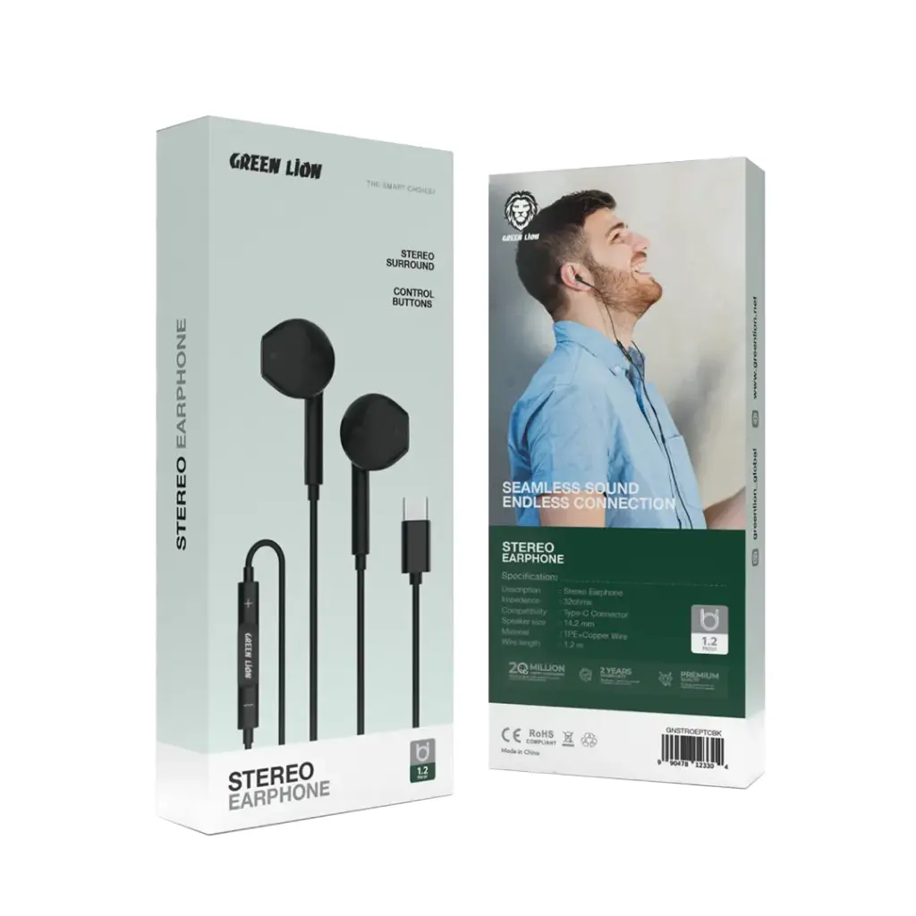 GREEN LION STEREO EARPHONE WITH TYPE-C CONNECTOR BLACK GNSTROEPTCBK thumbnail 2