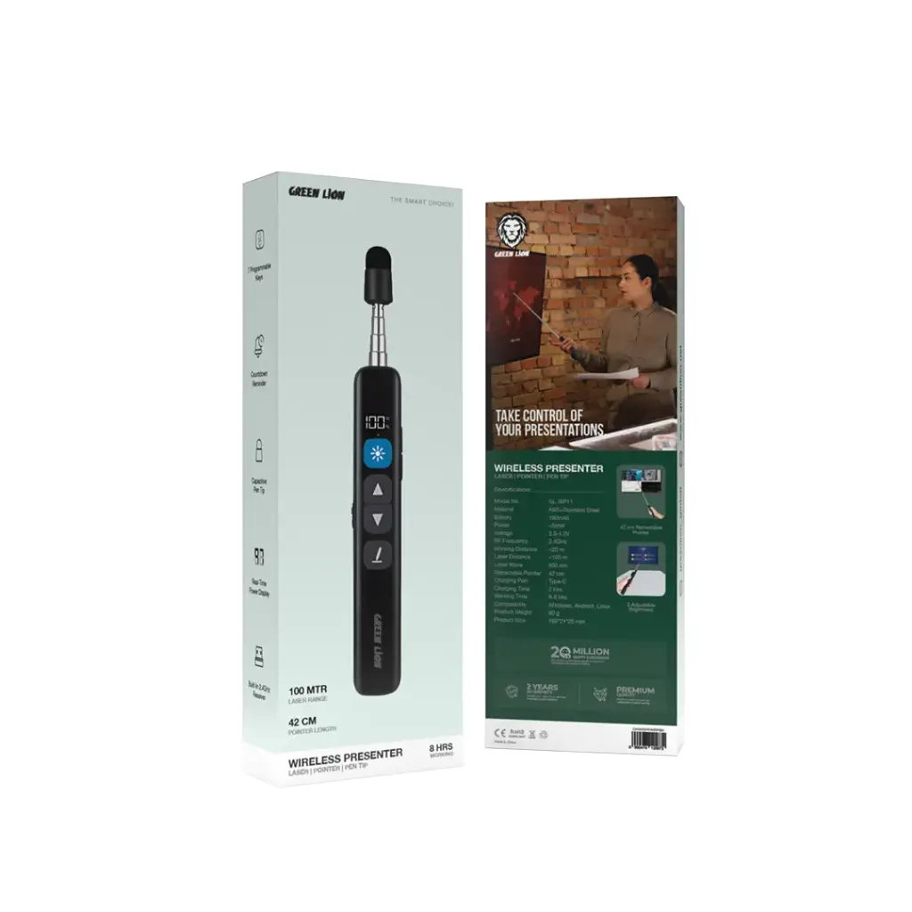 GREEN LION WIRELESS PRESENTER WITH RETRACTABLE POINTER BLACK GNWSPRWRPBK thumbnail 2