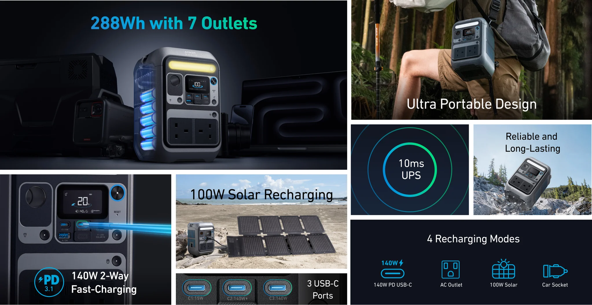 ANKER SOLIX C300X PORTABLE POWER STATION BLACK A1723211 thumbnail 9
