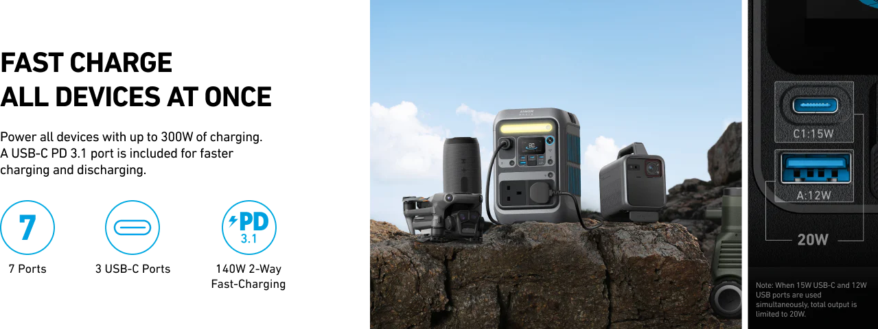 ANKER SOLIX C300X PORTABLE POWER STATION BLACK A1723211 thumbnail 3