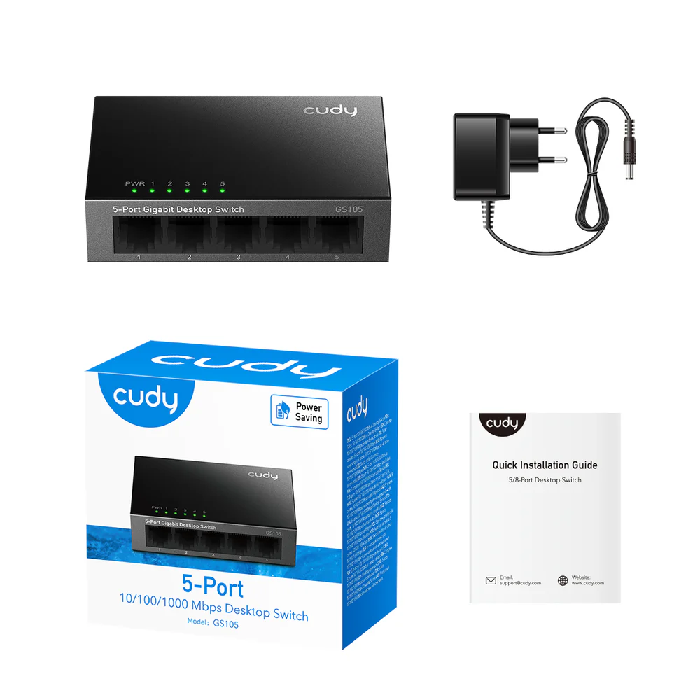 Cudy 5-Port Gigabit Ethernet Network Switch (Black, GS105D) - Compact and High-Speed Connectivity thumbnail 2
