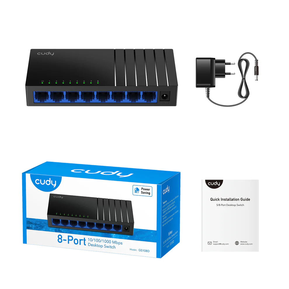 Cudy 8-Port Gigabit Network Switch (Black, GS108D) - High-Speed Ethernet Connectivity thumbnail 2