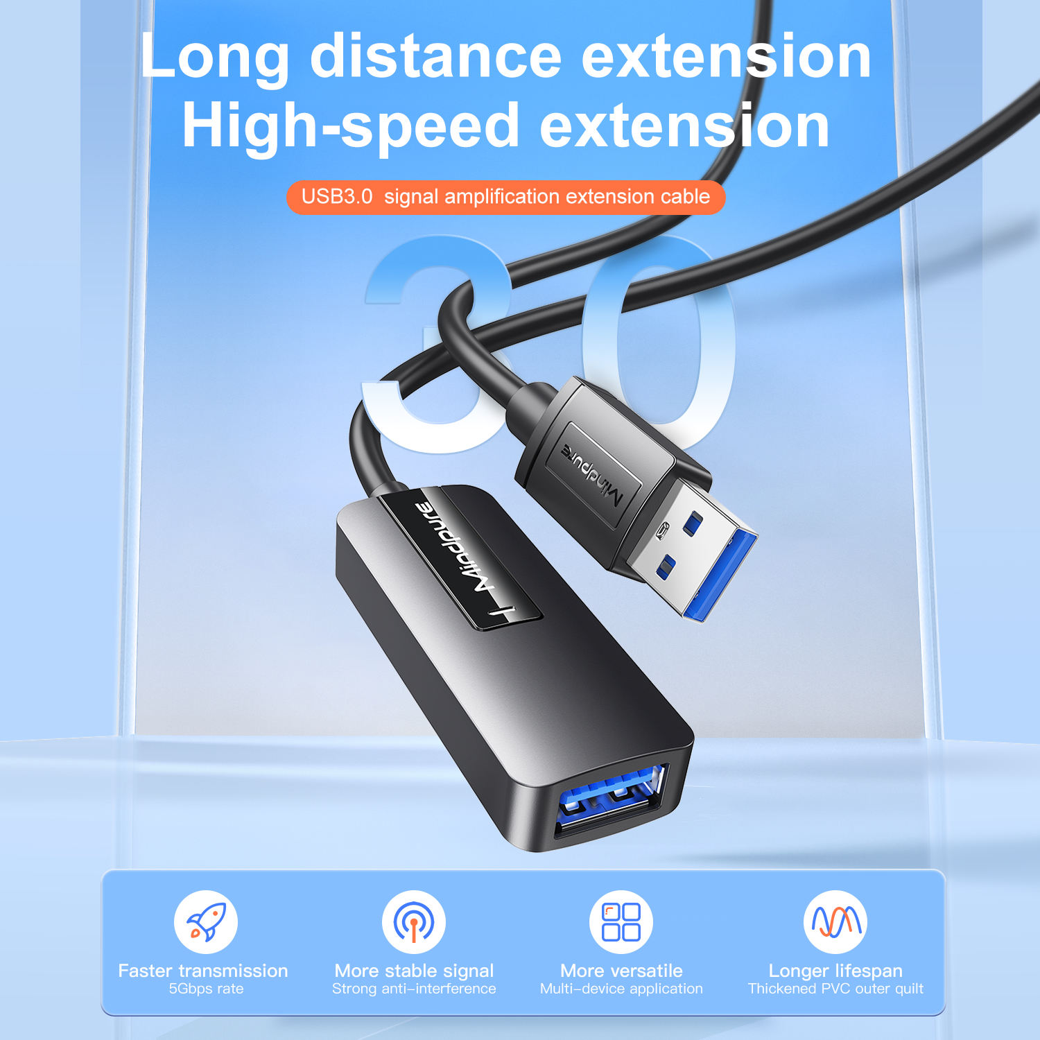 MINDPURE USB 3.0 EXTENSION CABLE WITH SIGNAL AMPLIFIER 20M LX10643 thumbnail 2