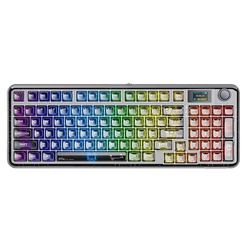 AULA 98 KEYS RGB 98% MECHANICAL GAMING KEYBOARD TRI-MODE KNOB SNOW SMOKE SHAFT SWITCH TRP BLK NB98 thumbnail 2
