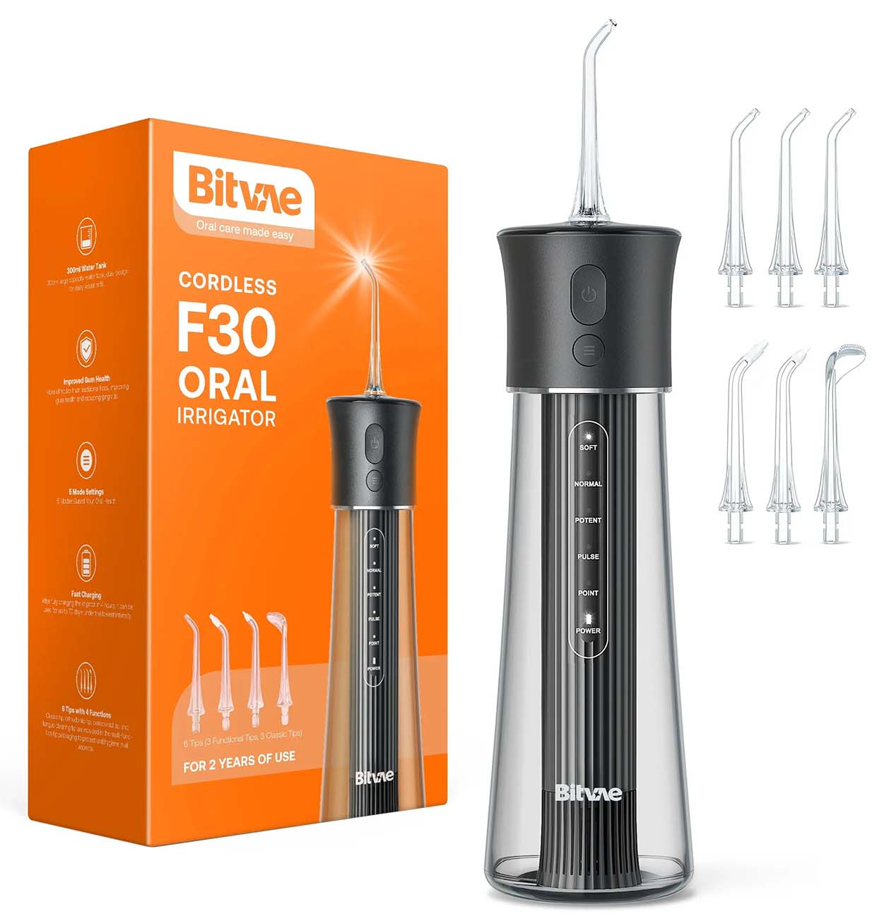 BITVAE WATER FLOSSER F30 CORDLESS ORAL IRRIGATOR 300ML BLACK BV-F30
