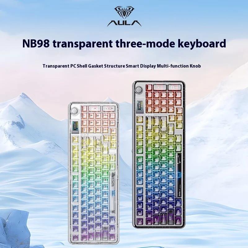 AULA 98 KEYS RGB 98% MECHANICAL GAMING KEYBOARD TRI-MODE KNOB SNOW SMOKE SHAFT SWITCH TRP BLK NB98 thumbnail 3