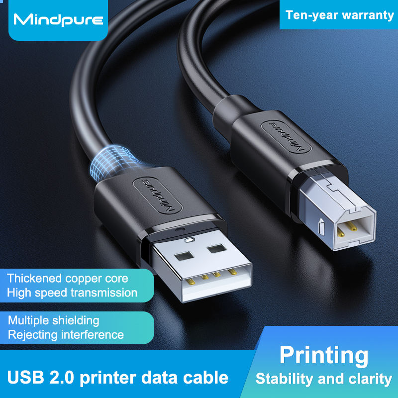 MINDPURE USB CABLE 2.0 AM/BM GOLD PLATED HEADER 2M BLACK LX10121 thumbnail 4