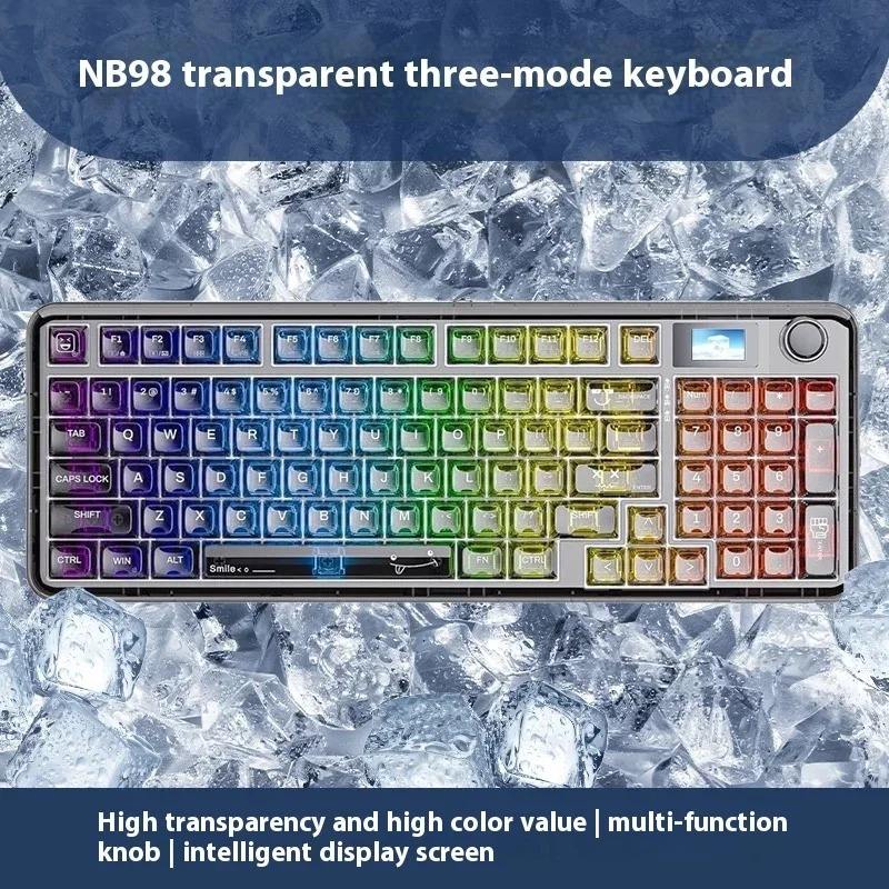 AULA 98 KEYS RGB 98% MECHANICAL GAMING KEYBOARD TRI-MODE KNOB SNOW SMOKE SHAFT SWITCH TRP BLK NB98 thumbnail 6