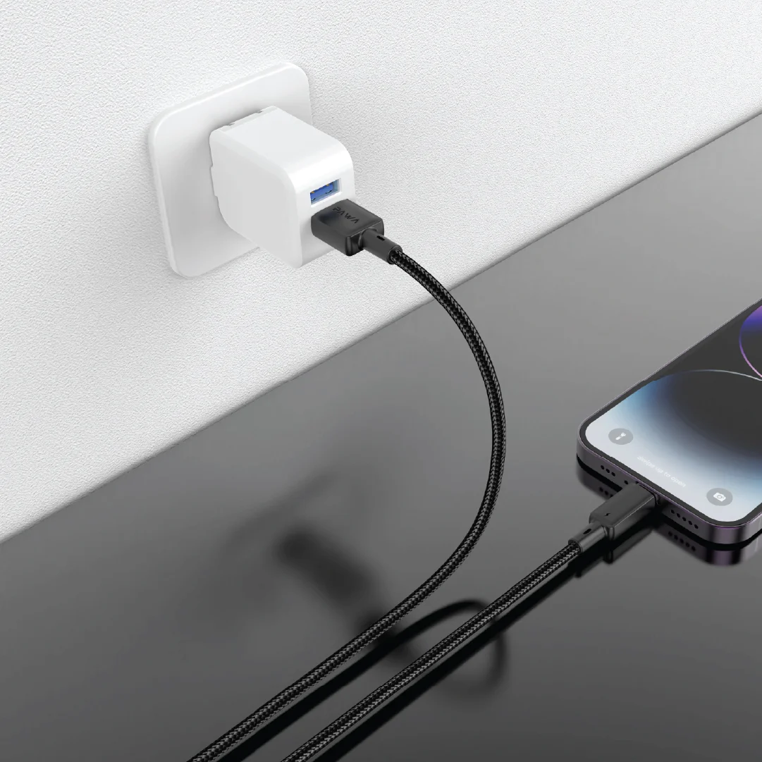 PAWA 3A USB A TO LIGHTNING QUICK CHARGING BRAIDED CABLE 1.2M PW122 BLACK PW-BTLT12AL-BK thumbnail 2