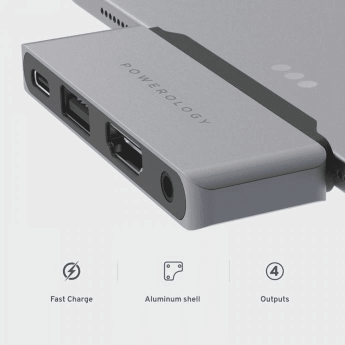POWEROLOGY 4 IN 1 USB C HUB WITH HDMI USB AUX GRAY P41PACHGY