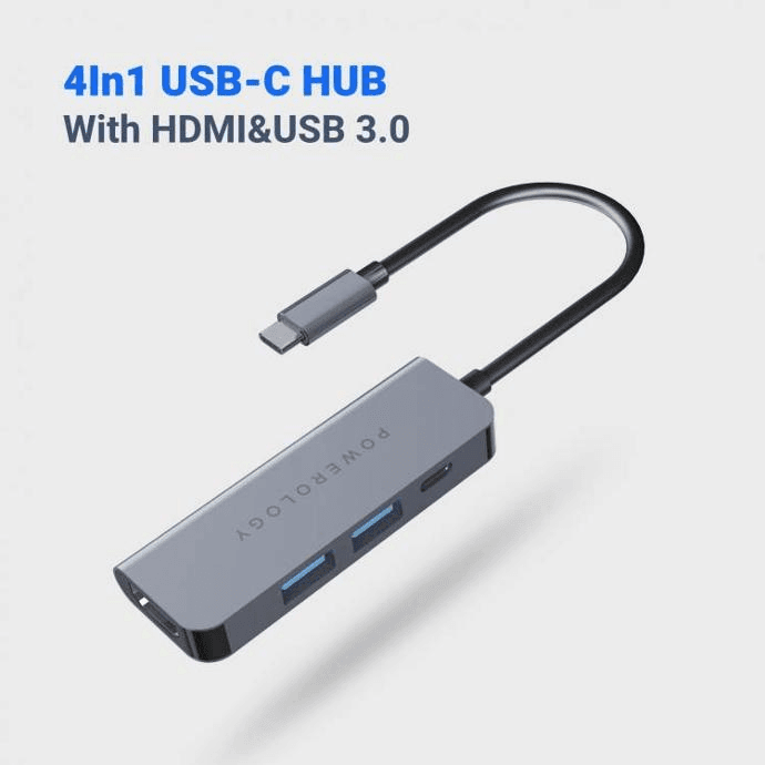 POWEROLOGY 4 IN 1 USB C HUB WITH HDMI USB 3.0 GRAY P4CHBGY