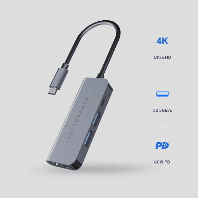 POWEROLOGY 4 IN 1 USB C HUB WITH HDMI USB 3.0 GRAY P4CHBGY thumbnail 2