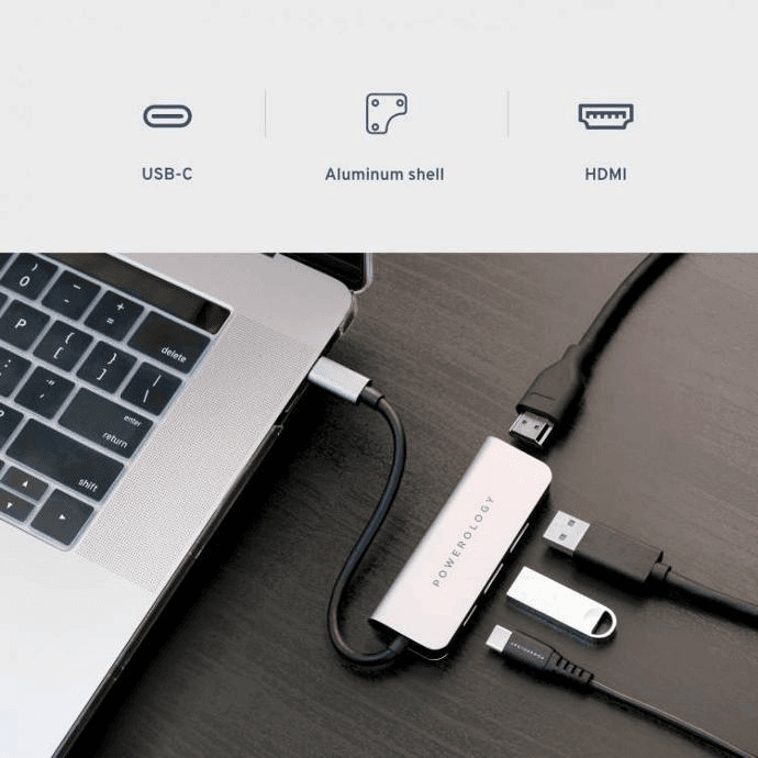 POWEROLOGY 4 IN 1 USB C HUB WITH HDMI USB 3.0 GRAY P4CHBGY thumbnail 4