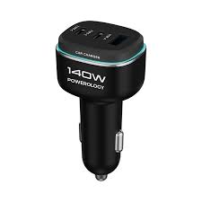 POWEROLOGY 140W TRIPLE PORT HIGH POWER CAR CHARGER WITH TYPE C CABLE BLACK/GRAY PCCSR025BKGYC