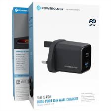 POWEROLOGY VOLT-X 45W DUAL PORT GAN WALL CHARGER BLACK PWP4845ABK