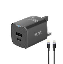 PAWA RETRO 25W WITH PD+QC PORT UK PLUG WITH TYPE C TO LIGHTNING CABLE BLACK PW-TR225UKL-BK
